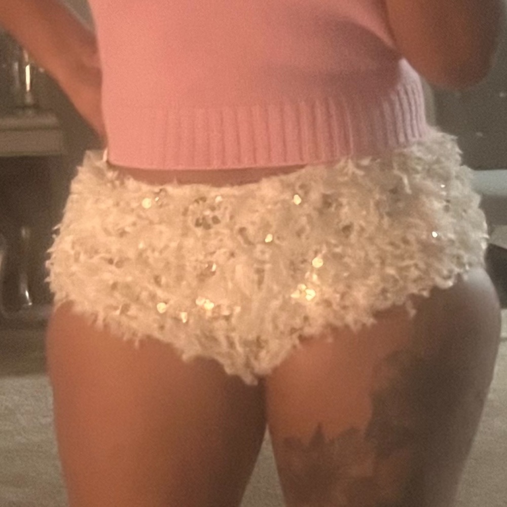 Sequin Feathered Shorts